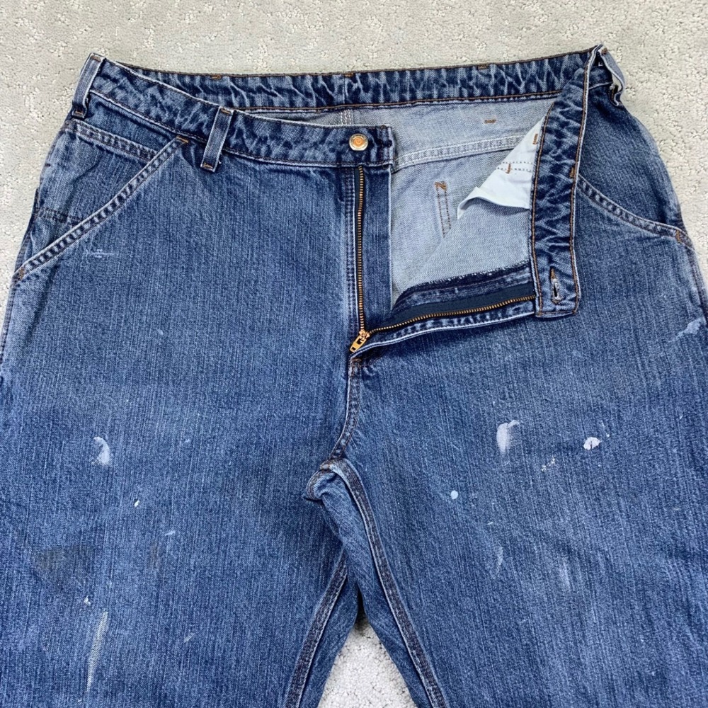 Carhartt‎ Mens Jeans 35x29.5 Blue Denim Carpenter Paint Splatter Workwear Grunge